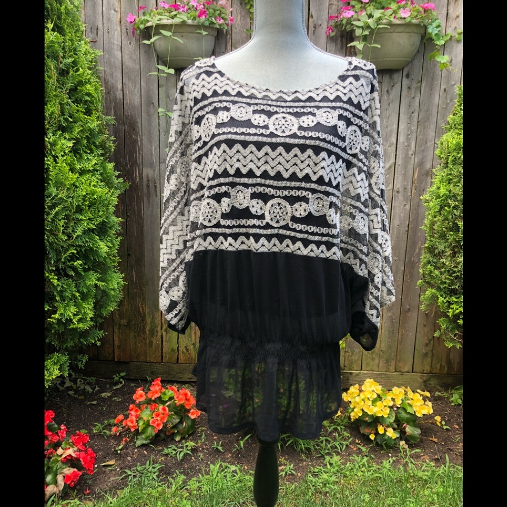 Sheer, Elegant, Black and White Blouse with Shell